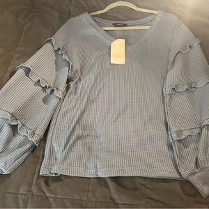 Knox Rose Light Blue Ruffle Sleeve Blouse